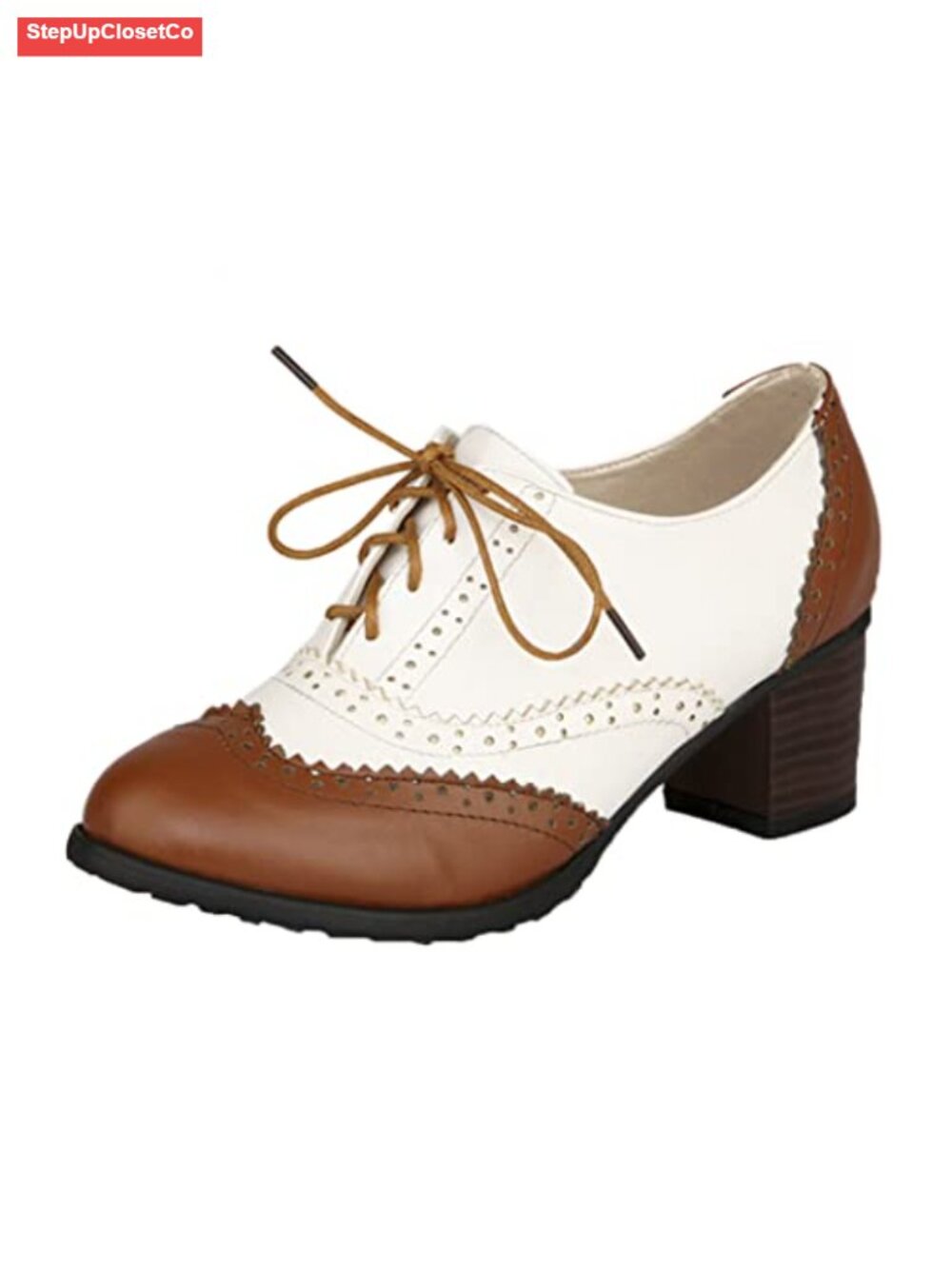 Women's Chunky Block Heel Wingtip Oxfords Lace-Up Brogues Pump